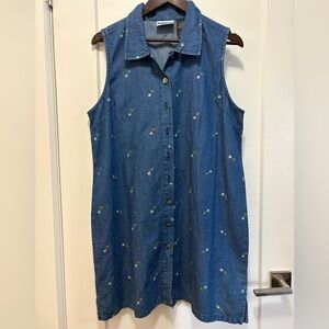 Sleeveless Denim Dress with Floral Embroidery